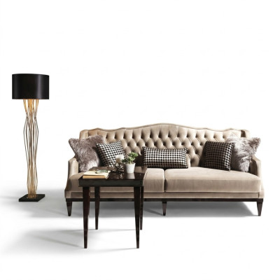 Ensemble de salon Canapé 3 places Table d'appoint Canapé Chesterfield Gris upholstered