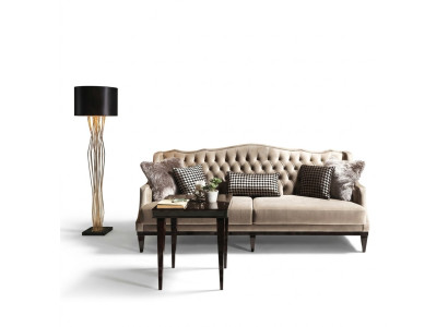 Ensemble de salon Canapé 3 places Table d'appoint Canapé Chesterfield Gris upholstered