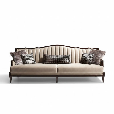 Canapé en tissu Sofa 4 places Gris Canapé rembourré Luxe quatre places Design en bois