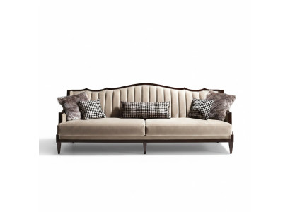 Canapé en tissu Sofa 4 places Gris Canapé rembourré Luxe quatre places Design en bois