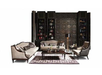 Ensemble de canapés quatre places trois places fauteuil gris tables basses canapé en tissu