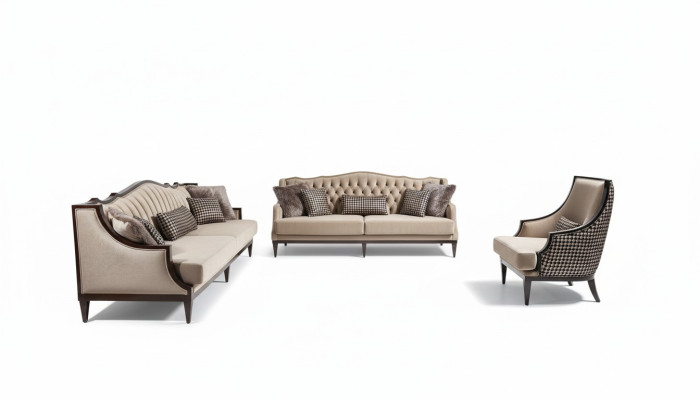 Ensemble de canapés quatre places canapé trois places fauteuil canapé en tissu gris sofa rembourré