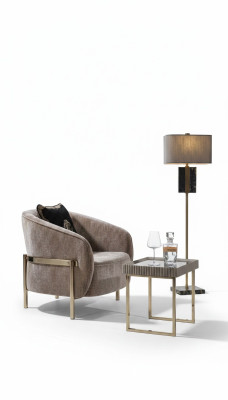 Salon Complet Fauteuil Table d'Appoint Tissu Beige Fauteuil à Oreilles Ensemble