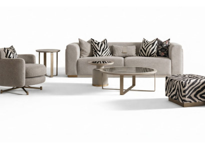 Ensemble de canapé quatre places et fauteuil en tissu, tables basses, ensemble gris de 6 pièces.