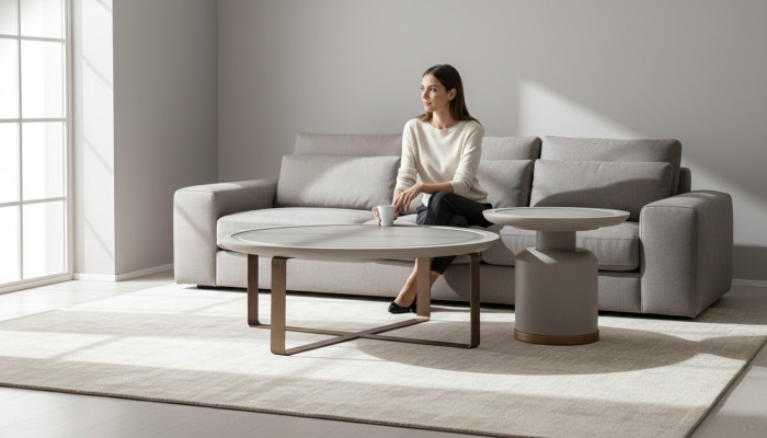 Table basse en métal beige pour un salon complet