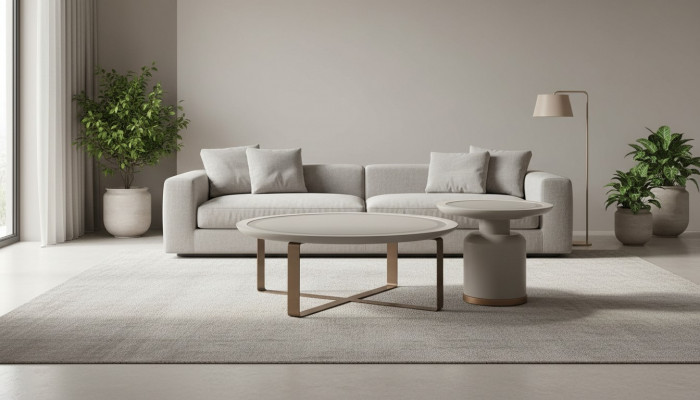 Table basse en métal beige pour un salon complet
