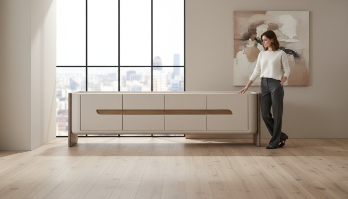 Enfilade Meuble TV Meuble TV Faible Beige Bois Salon Armoire Moderne