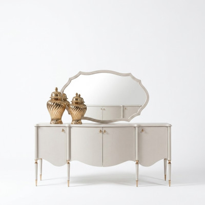 Groupe Buffet avec Petit Buffet Miroir Armoire en Bois Beige Commode Ensemble
