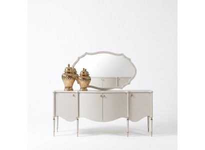 Groupe Buffet avec Petit Buffet Miroir Armoire en Bois Beige Commode Ensemble