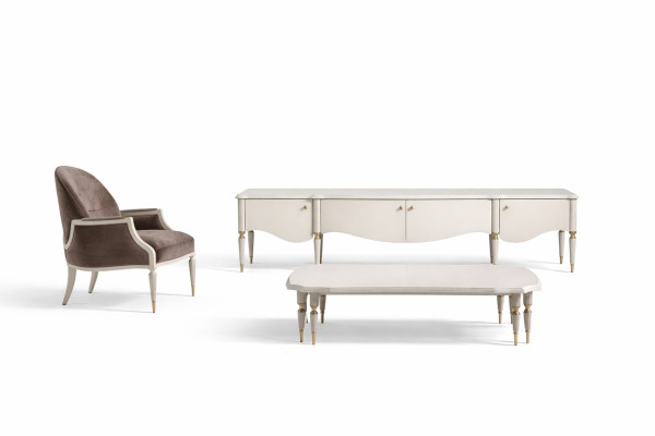 Fauteuil de salon en tissu Table basse Meuble TV bas 3pcs Bois beige