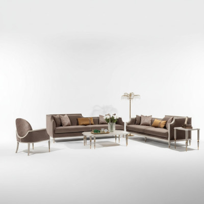 Ensemble de canapé quatre places, table basse à quatre sièges, canapé en tissu fauteuil marron en quatre pièces