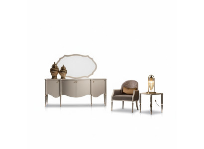 Salon Ensemble de 4 pièces Fauteuil Table d'appoint Buffet Miroir Beige