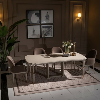 Ensemble repas dînette Table à manger Chaises Ensemble 7 pièces Salle à manger Beige Design en bois