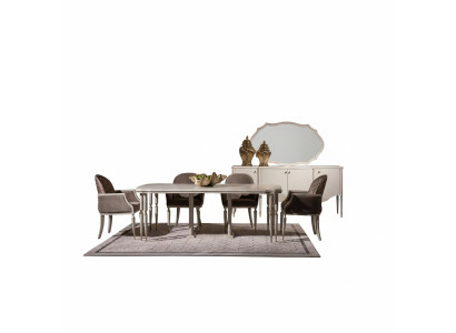 Ensemble repas, dinette. Table à manger Chaises 9 pièces Salle à manger Beige Bois Buffet