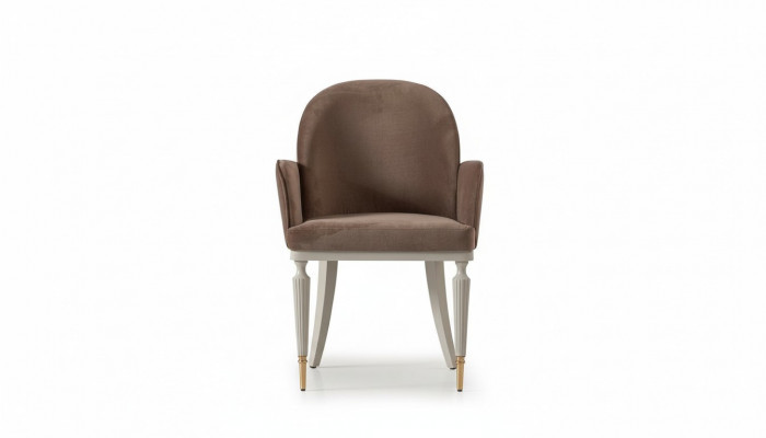 Chaise de salle à manger Chaise de cuisine Fauteuil avec accoudoirs Revêtement en tissu marron Moderne