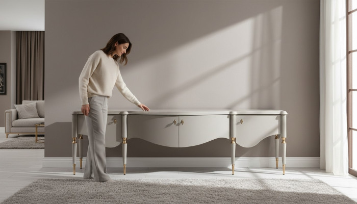 Meuble TV Sideboard Lowboard Beige Bois Table de salon Armoire