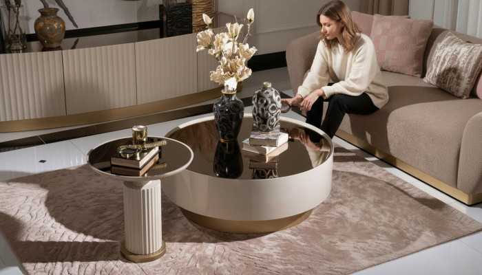 Complète table basse Table d'appoint Table basse Canapé beige de luxe