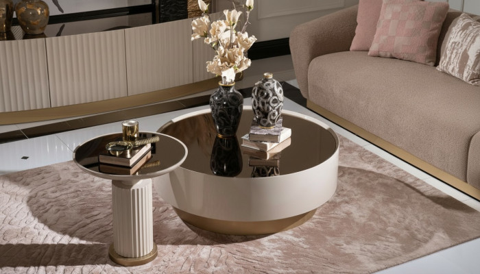 Complète table basse Table d'appoint Table basse Canapé beige de luxe