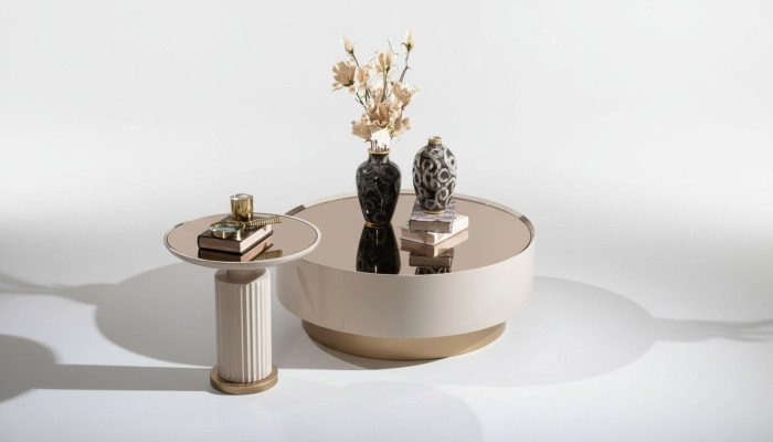 Complète table basse Table d'appoint Table basse Canapé beige de luxe