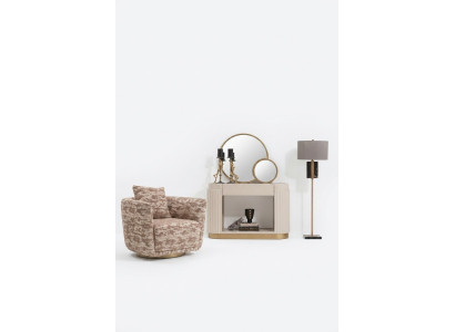 Suite Salon Fauteuil Commode Miroir Tissu Beige Bois Détente 3 pièces