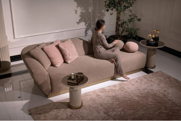 Chaise longue - chaise longue canapé beige moderne en tissu d'ameublement