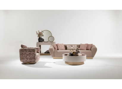 Ensemble de canapé Canapé 3 places Fauteuil Table basse Commode Tissu beige 5 pièces