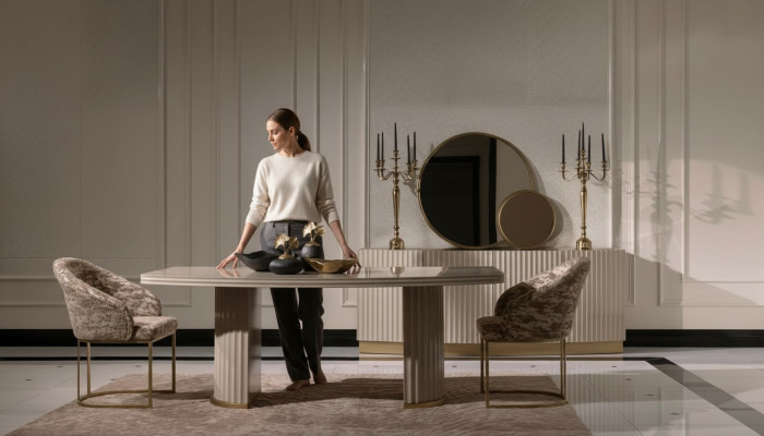 Ensemble de salle à manger Set de salle à manger Table à manger Chaises Ensemble 9 pièces Salle à manger Beige Bois Luxe