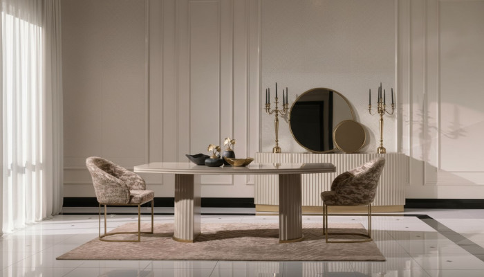Ensemble de salle à manger Set de salle à manger Table à manger Chaises Ensemble 9 pièces Salle à manger Beige Bois Luxe