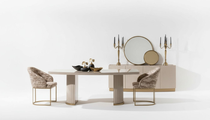 Ensemble de salle à manger Set de salle à manger Table à manger Chaises Ensemble 9 pièces Salle à manger Beige Bois Luxe