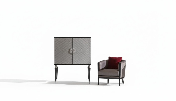 Suite Fauteuil Bar Cabinet Gris Tissu Fauteuil à Ailes Bar Ensemble de salon