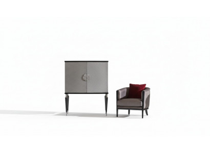 Suite Fauteuil Bar Cabinet Gris Tissu Fauteuil à Ailes Bar Ensemble de salon