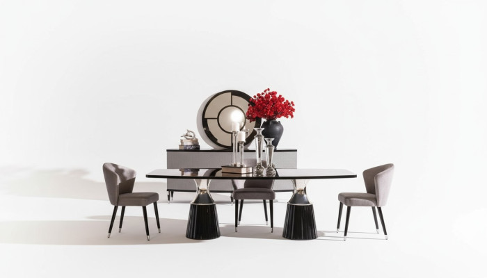 Set de salle à manger de luxe Table de salle à manger Chaises Noires 9 pièces Salle à manger Bois