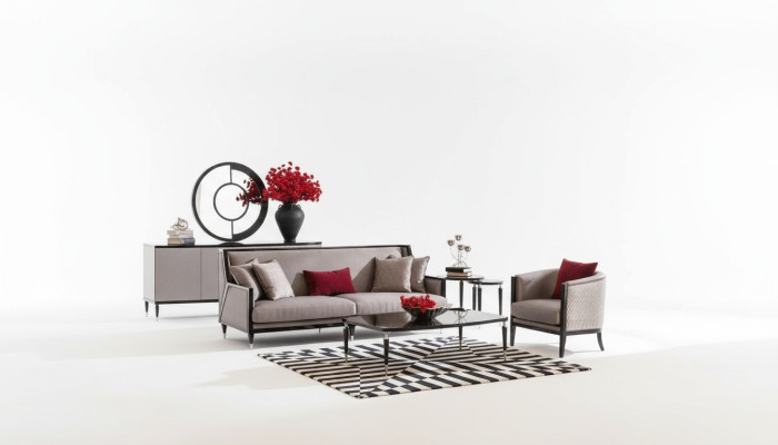Ensemble de canapé trois places fauteuil tables basses ensemble 5 pièces canapé en tissu gris