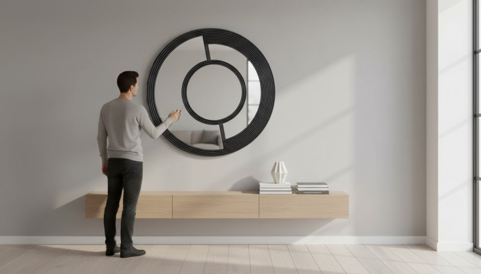 Miroir mural Miroir rond Décoratif Design moderne Salon Noir