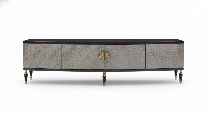 Buffet télé Meuble TV Bas TV Stand Armoire Bois Gris Salon