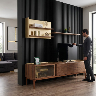 Buffet Étagères Meuble TV Basse Buffet TV Armoire en Bois Marron Ensemble