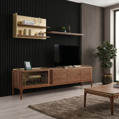 Buffet Étagères Meuble TV Basse Buffet TV Armoire en Bois Marron Ensemble