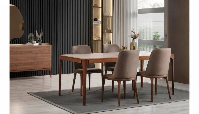 Salle à manger Groupe de salle à manger Table à manger Chaises 7 pièces Bois Marron