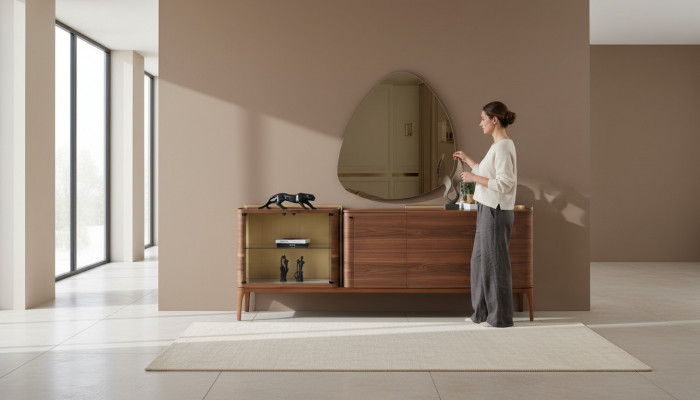 Sideboard avec miroir Armoire Sideboard Armoire en bois Marron Commode Design