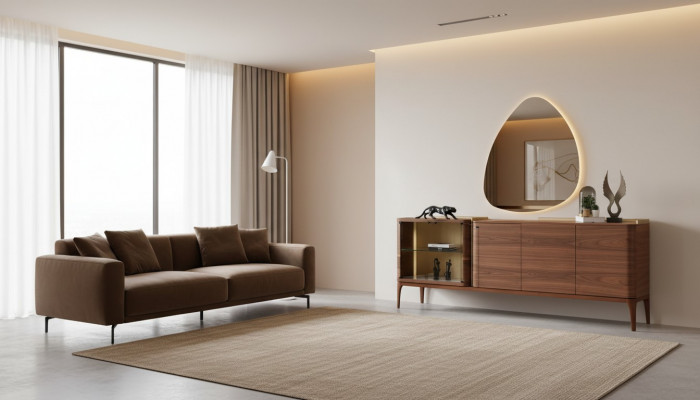 Sideboard avec miroir Armoire Sideboard Armoire en bois Marron Commode Design
