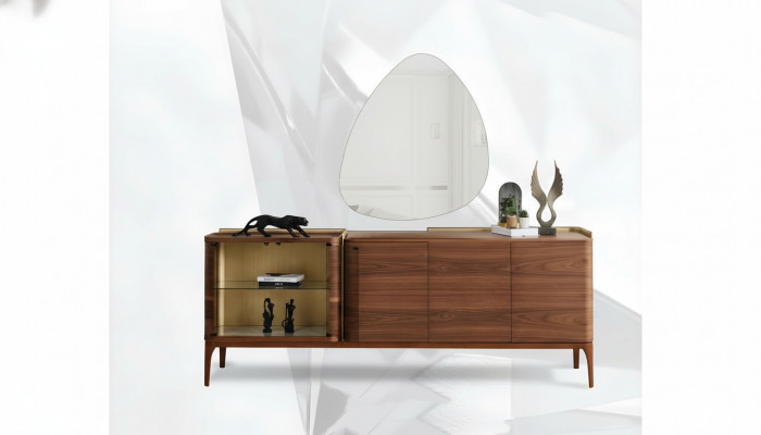 Sideboard avec miroir Armoire Sideboard Armoire en bois Marron Commode Design