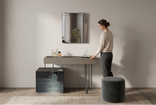 Console avec miroir Coiffeuse Coiffeuse Moderne en bois gris