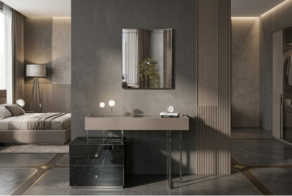Console avec miroir Coiffeuse Coiffeuse Moderne en bois gris