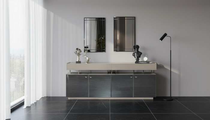 Buffet avec miroir Ensemble de buffet Armoire moderne Commode Gris