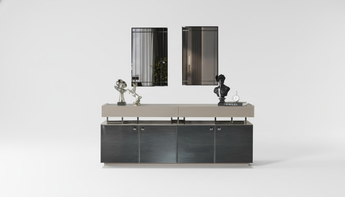 Buffet avec miroir Ensemble de buffet Armoire moderne Commode Gris