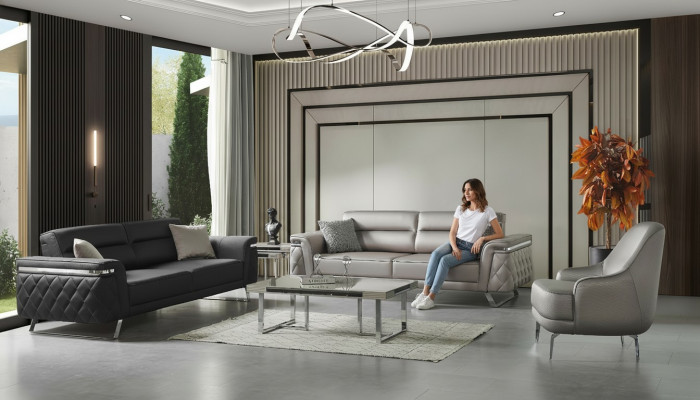 Luxueux ensemble de canapés trois places Fauteuil canapé en tissu gris Canapés rembourrés