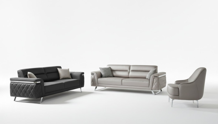 Luxueux ensemble de canapés trois places Fauteuil canapé en tissu gris Canapés rembourrés