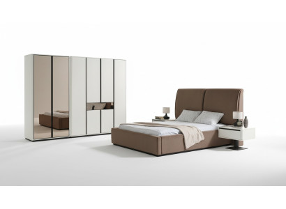 Ensemble de chambre à coucher Lit double Lit Tables de chevet 4 pièces Beige Armoire
