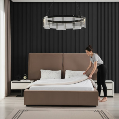 Chambre à coucher Mobilier de chambre Ensemble de chambre Lit double Lit Tables de chevet 3 pièces beige
