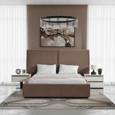 Chambre à coucher Mobilier de chambre Ensemble de chambre Lit double Lit Tables de chevet 3 pièces beige